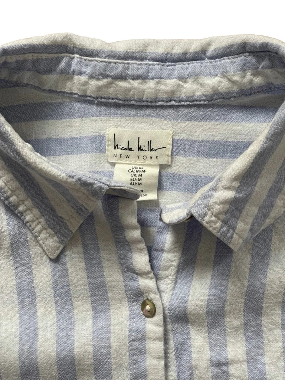 Nicole Miller NY Blue & White Stripe Linen Blend Button Down Shirt - Picture 2 of 9